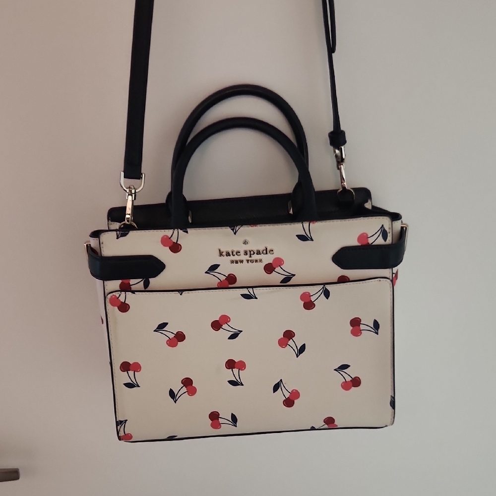 Kate Spade Cream and Red Satchel with Cherry Print
